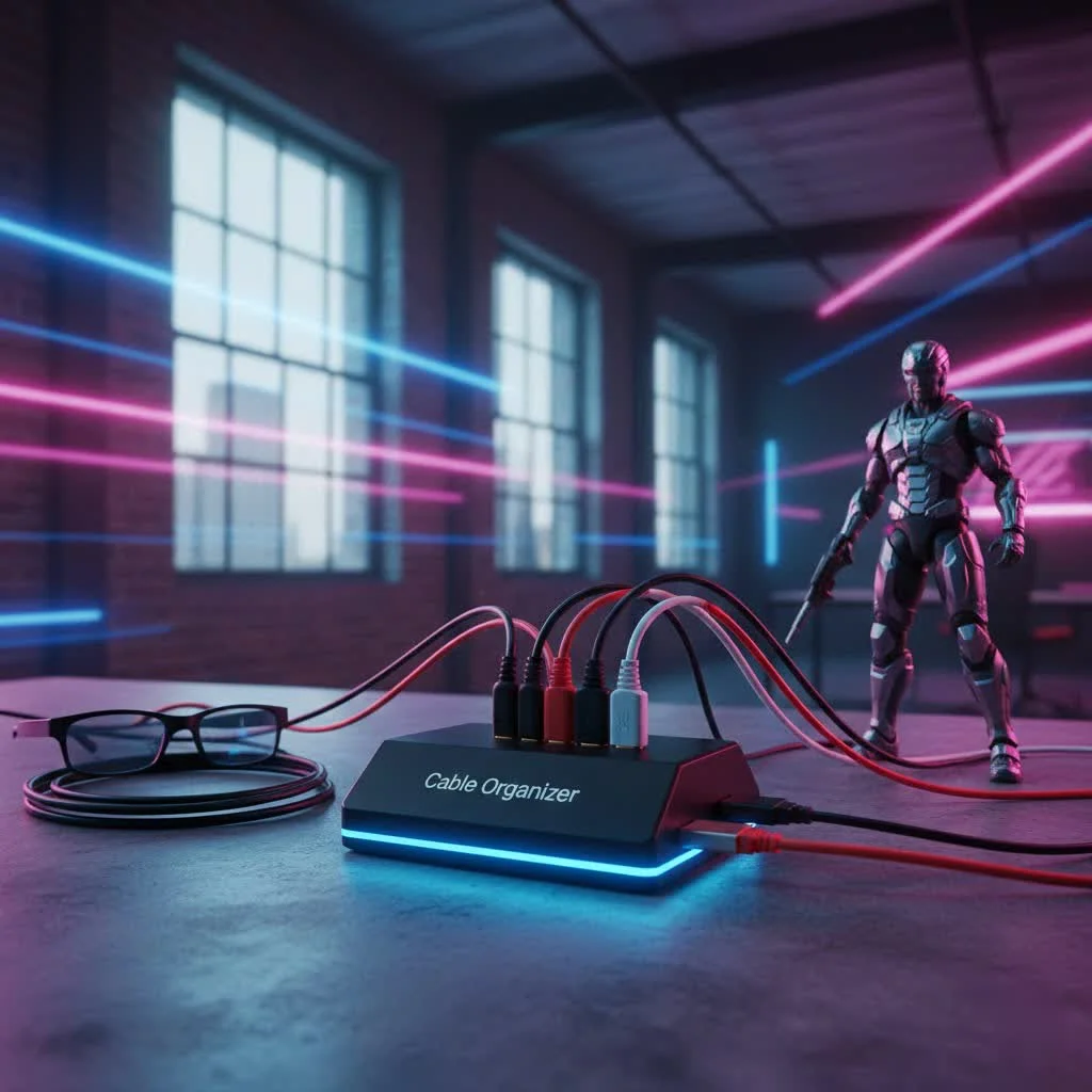 Organized office desk with neatly managed cables