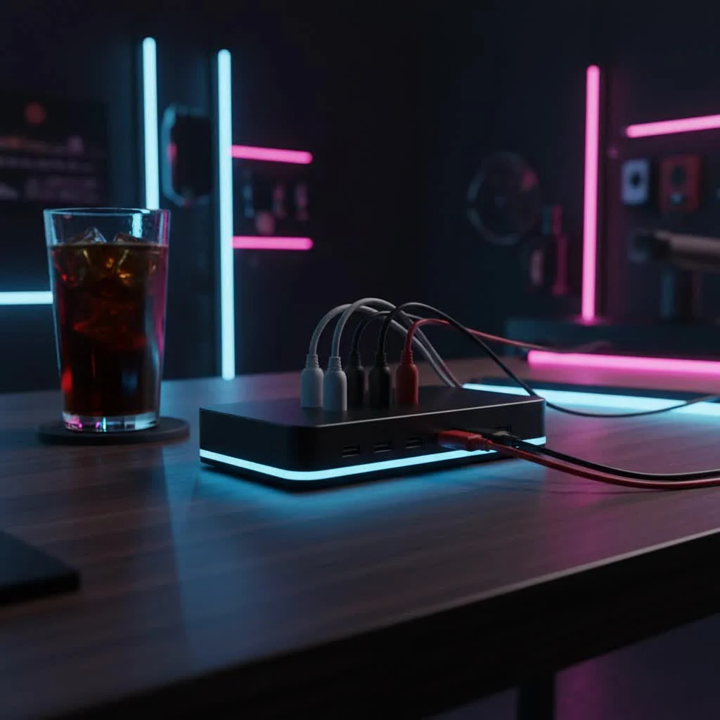 Organized desk with small cable organizers